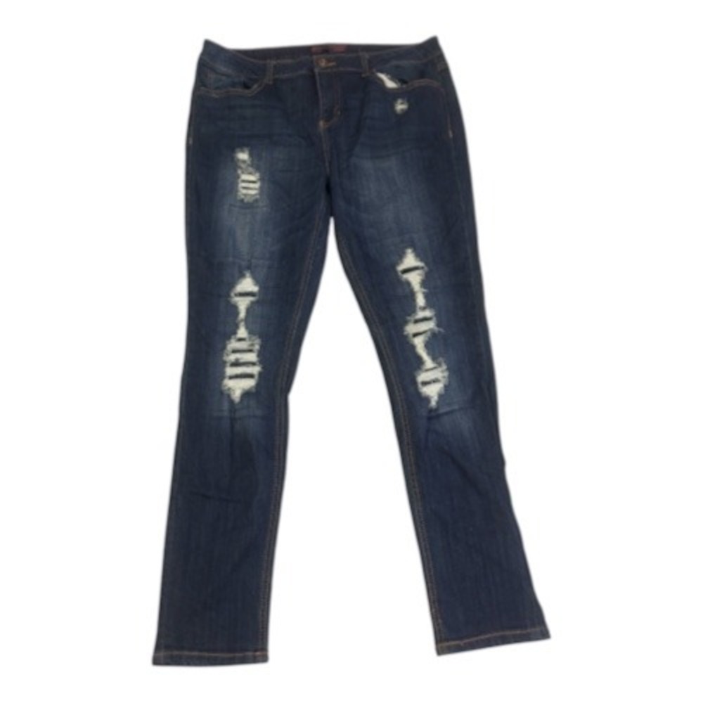 No Boundaries Womens 17 Dark Wash Distressed Skinny Jeans Ripped Denim Pants